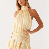 Halter Mini Jurk met Geplooide Rok
