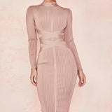 Elegante Geribde Midi Jurk