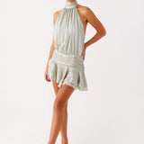 Halter Mini Jurk met Geplooide Rok