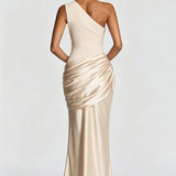 One-Shoulder Maxi Jurk met Drapering