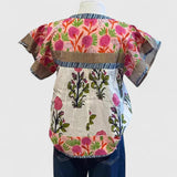 Dames blouse met bloemenborduurwerk en V-hals