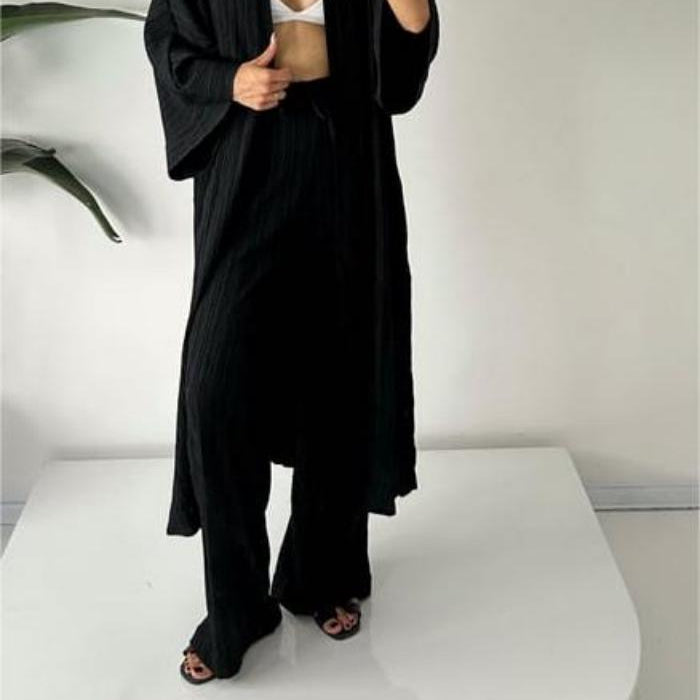 Driedelige Set met Lange Kimono, Top en Wijde Broek