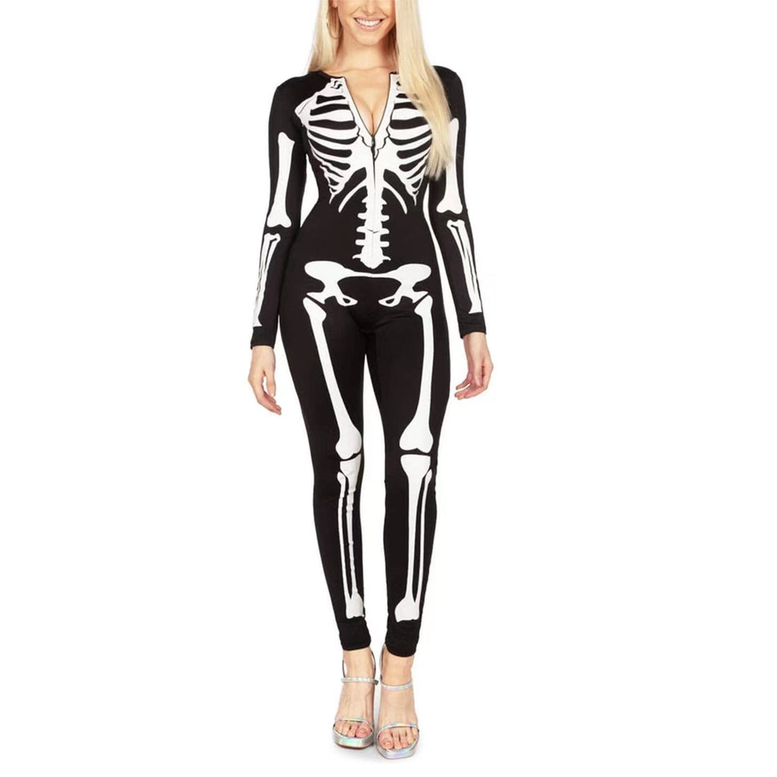 Halloween kostuum skelet – spookachtige print, comfortabel en compleet outfit voor volwassenen en tieners, perfect voor Halloween, verkleedfeesten en cosplay.