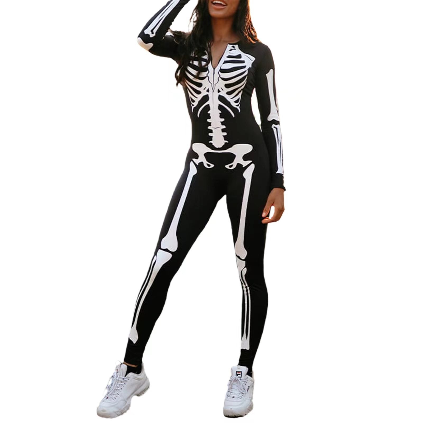 Halloween kostuum skelet – spookachtige print, comfortabel en compleet outfit voor volwassenen en tieners, perfect voor Halloween, verkleedfeesten en cosplay.