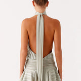 Halter Mini Jurk met Geplooide Rok