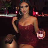 Strapless Glitter Bodycon Jurk
