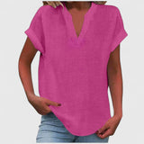 Dames blouse met V-hals en korte mouwen