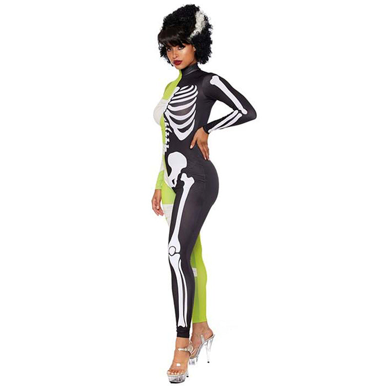 Halloween kostuum – half mummie, half skelet voor volwassenen, compleet en comfortabel outfit voor cosplay, Halloween en horrorfeesten.