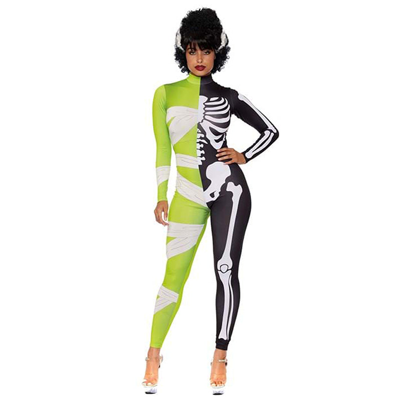 Halloween kostuum – half mummie, half skelet voor volwassenen, compleet en comfortabel outfit voor cosplay, Halloween en horrorfeesten.