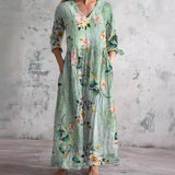 Dames Maxi Jurk met Bloemenprint en V-Hals