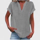 Dames blouse met V-hals en korte mouwen