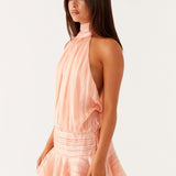 Halter Mini Jurk met Geplooide Rok