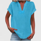 Dames blouse met V-hals en korte mouwen