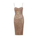 Pailletten Midi Jurk met Smalle Bandjes