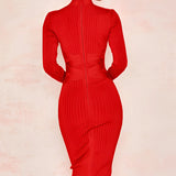 Elegante Geribde Midi Jurk
