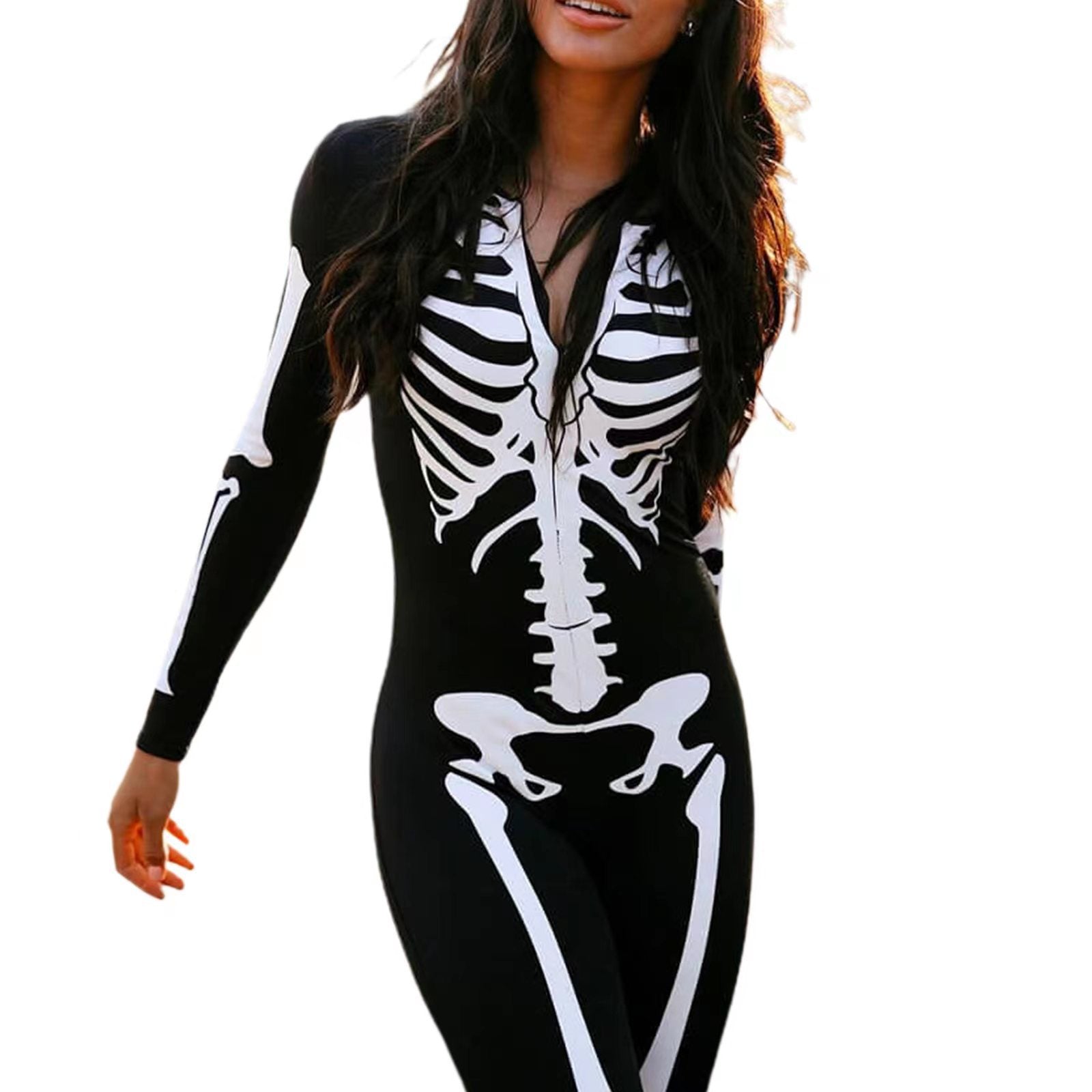 Halloween kostuum skelet – spookachtige print, comfortabel en compleet outfit voor volwassenen en tieners, perfect voor Halloween, verkleedfeesten en cosplay.