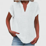 Dames blouse met V-hals en korte mouwen