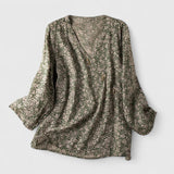 Dames blouse met fijne print en V-hals
