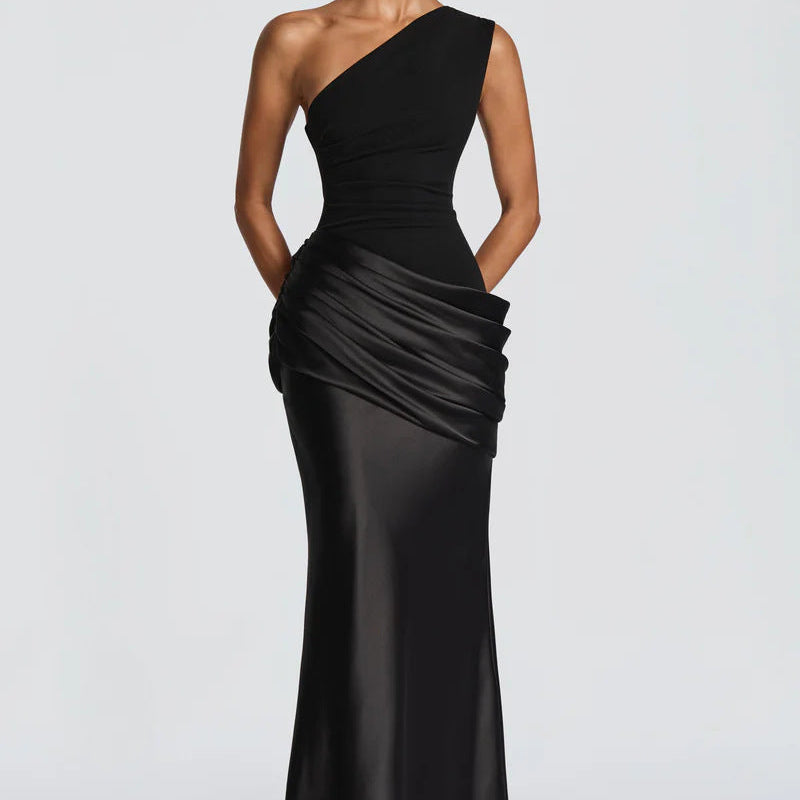 One-Shoulder Maxi Jurk met Drapering