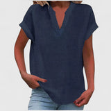 Dames blouse met V-hals en korte mouwen