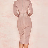 Elegante Geribde Midi Jurk