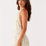 Halter Mini Jurk met Geborduurde Bloemen