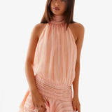 Halter Mini Jurk met Geplooide Rok