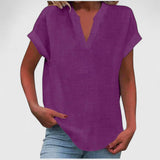 Dames blouse met V-hals en korte mouwen
