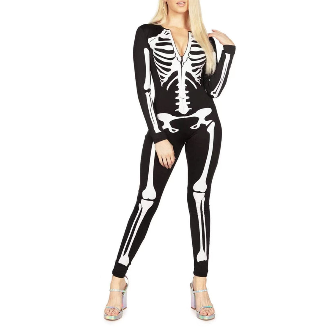 Halloween kostuum skelet – spookachtige print, comfortabel en compleet outfit voor volwassenen en tieners, perfect voor Halloween, verkleedfeesten en cosplay.