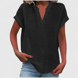 Dames blouse met V-hals en korte mouwen