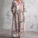 Dames Maxi Jurk met Bloemenprint en V-Hals