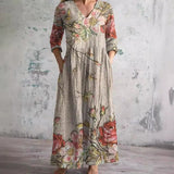 Dames Maxi Jurk met Bloemenprint en V-Hals