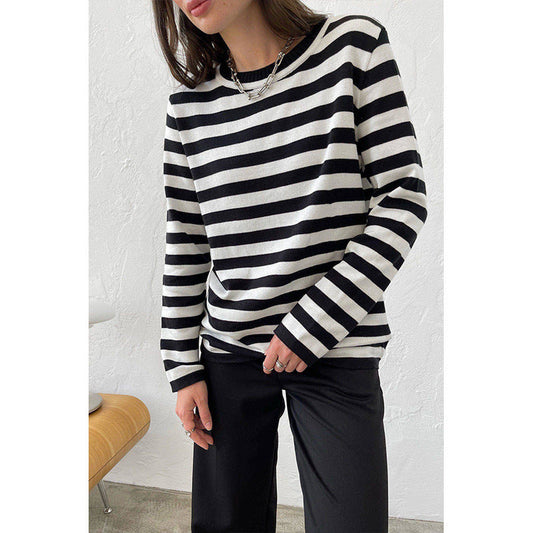 Vrijetijdse gestreepte gebreide trui voor dames met comfortabele pasvorm en stijlvolle horizontale strepen – ideaal voor een casual look.