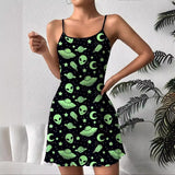 Zwarte Alien Print Mini Jurk