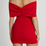 Off Shoulder Mini Jurk met Strikdetail en Strakke Pasvorm