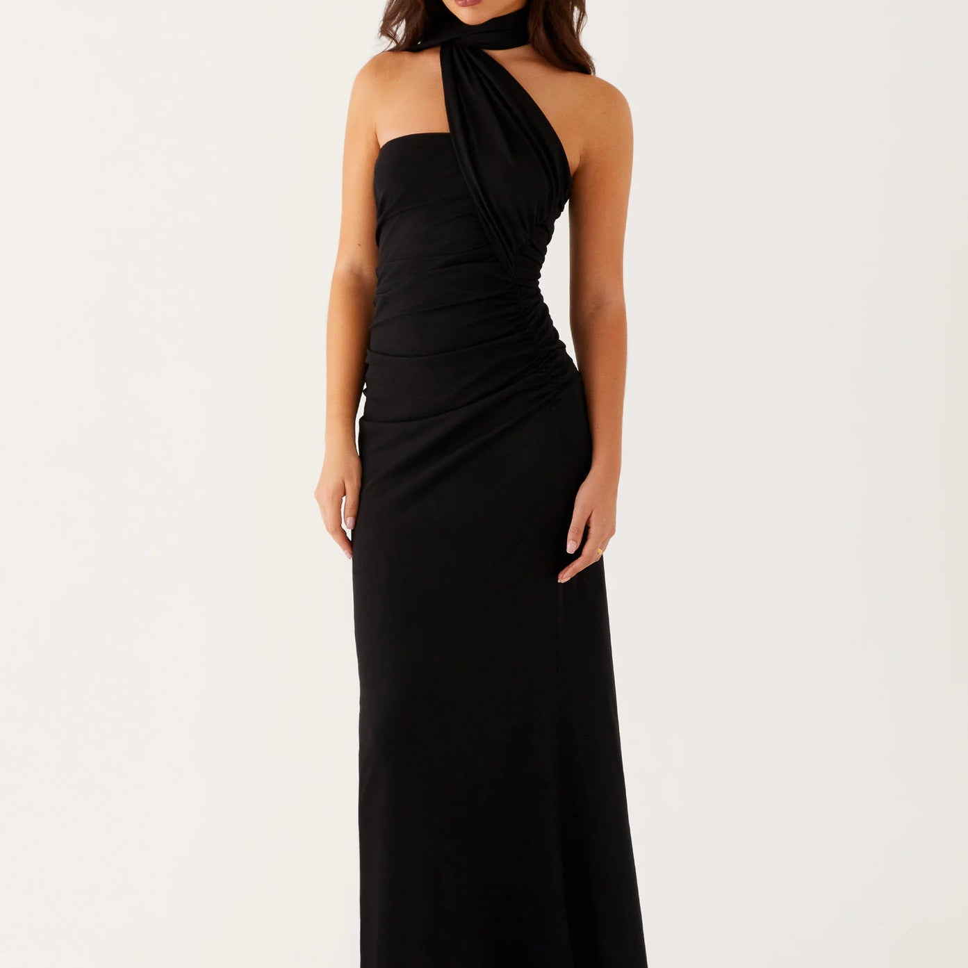 Maxi Jurk met Asymmetrische Halterhals
