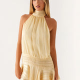 Halter Mini Jurk met Geplooide Rok