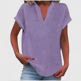 Dames blouse met V-hals en korte mouwen