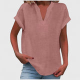 Dames blouse met V-hals en korte mouwen