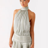 Halter Mini Jurk met Geplooide Rok