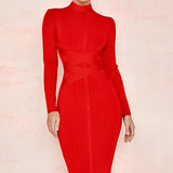 Elegante Geribde Midi Jurk