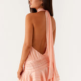 Halter Mini Jurk met Geplooide Rok