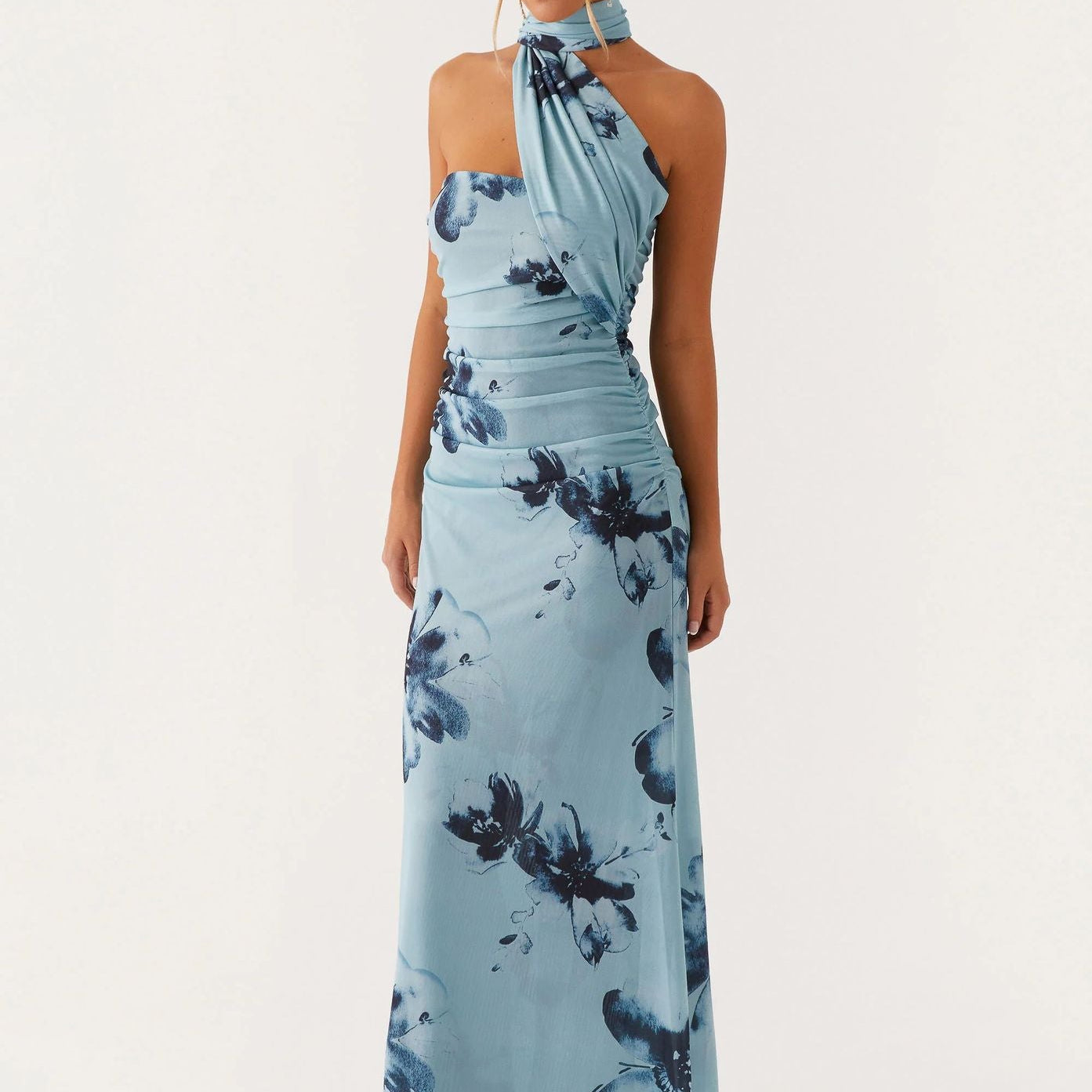Maxi Jurk met Asymmetrische Halterhals