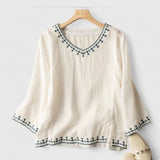 Dames blouse met ronde hals en uitlopende mouwen