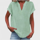 Dames blouse met V-hals en korte mouwen