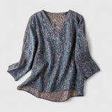 Dames blouse met fijne print en V-hals