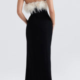 Straploze Maxi Jurk met Split en Veerdetails