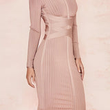 Elegante Geribde Midi Jurk