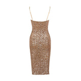 Glitter Bodycon Midi Jurk met Spaghettibandjes