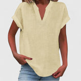 Dames blouse met V-hals en korte mouwen